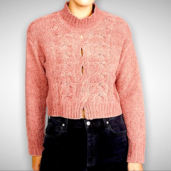 Cushnie Sweaters - Cushnie Long Sleeved Mock Neck Sweater Woodrose Pink Size Large